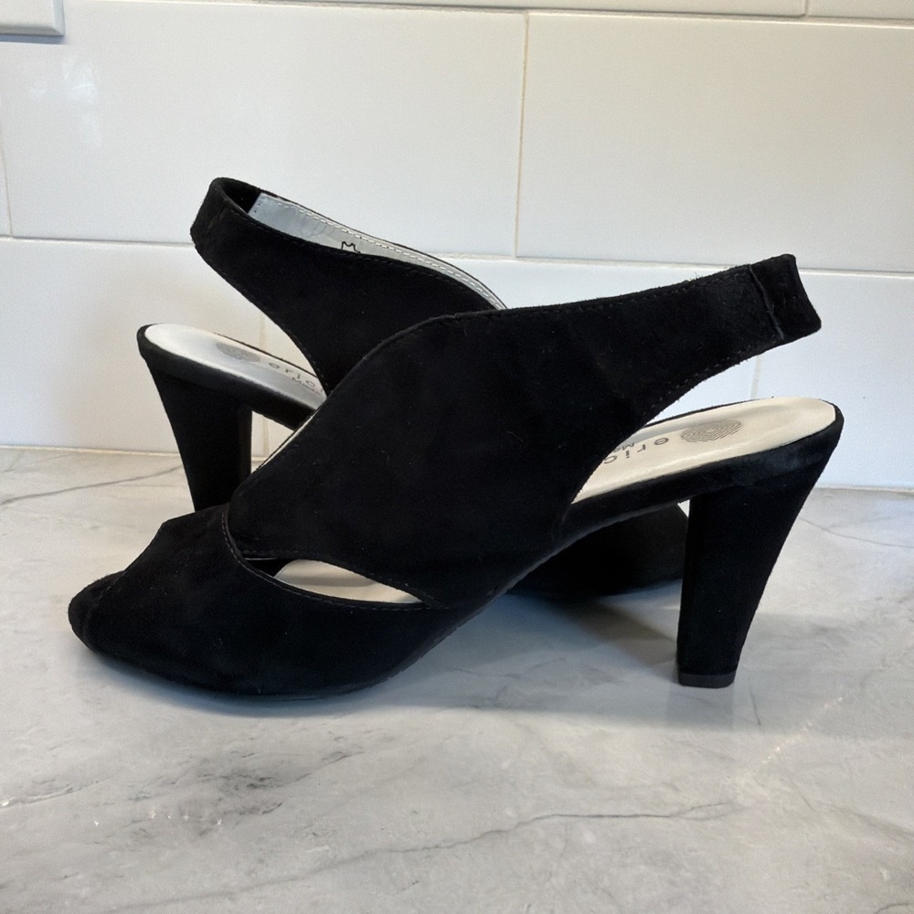 Eric Michael Women's EU 38 Peru Black Suede Leather Slingback Peep Toe Heels - Picture 10 of 15
